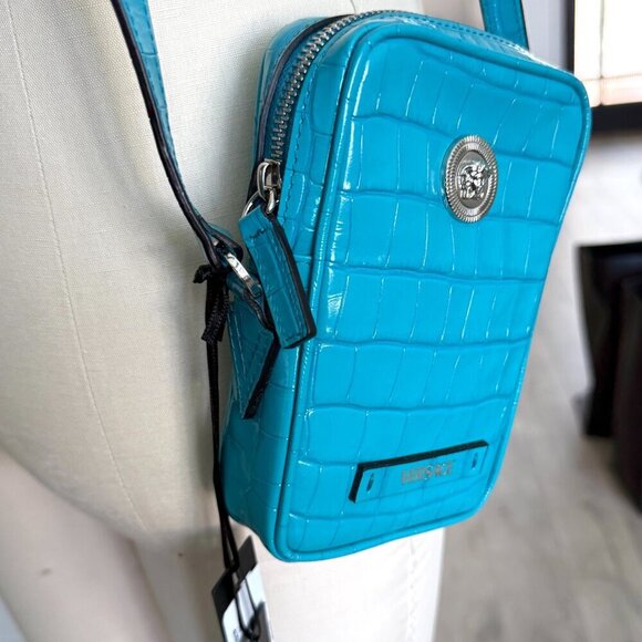 Versace Blue Croc-Embossed Medusa Mini Phone Case Bag 1006192 - Picture 8 of 15
